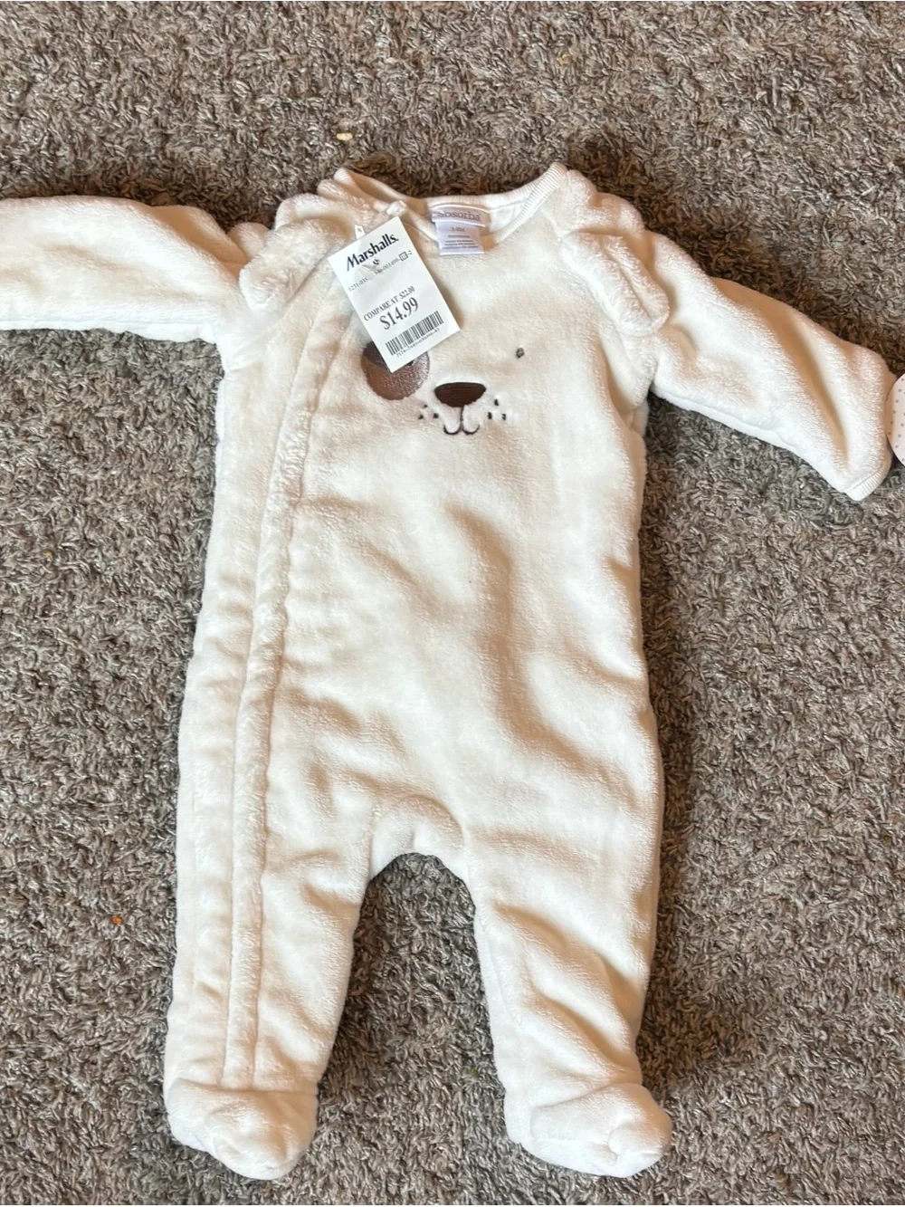 Soft Cream Baby One-Piece Footed Sleeper with Puppy Face